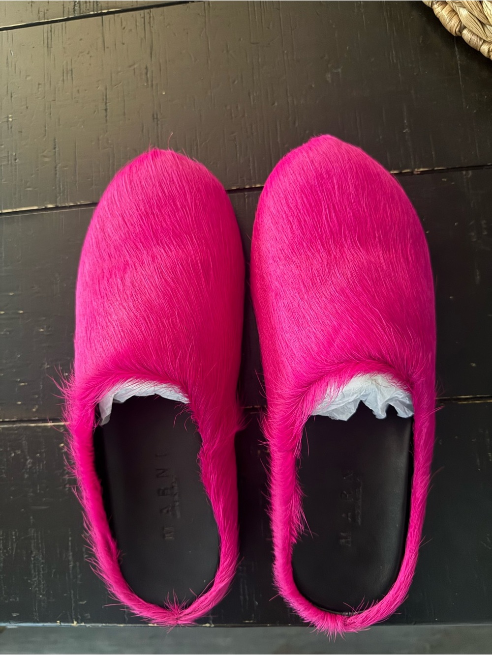 Marni Fuchsia Hairy Slip-On Mules